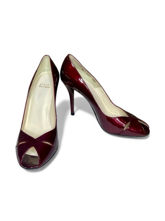 Stuart Weitzman Shoes - Stuart Weitzman Burgundy Red Patent Peep Toe Heel